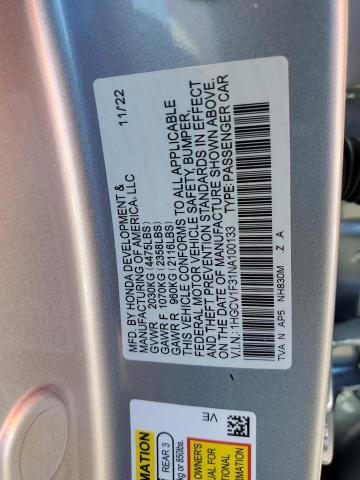 1HGCV1F31NA100133 Honda Accord Sport