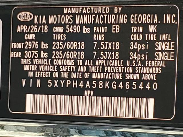 5XYPH4A58KG465440 KIA SORENTO EX