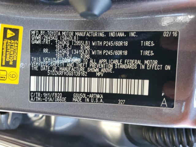 5TDZKRFH3GS139162 Toyota Highlander Le