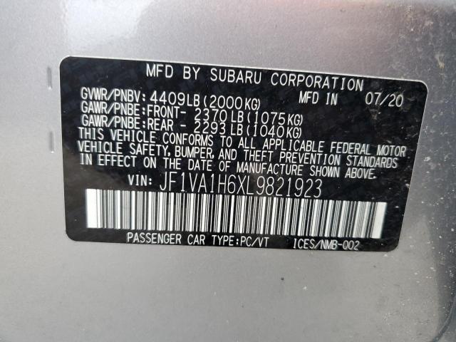 VIN: JF1VA1H6XL9821923 Auction: COPART Lot: 62182383 Location: FL - JACKSONVILLE NORTH JF1VA1H6XL9821923 SUBARU WRX 2020 SILVER Photo 12