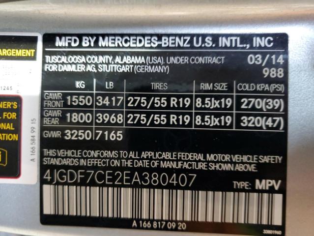 VIN 4JGDF7CE2EA380407 2014 Mercedes-Benz GL-Class, ... no.13