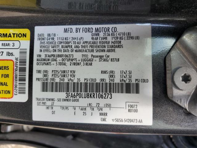 3FA6P0LU8KR106273 2019 FORD FUSION, photo no. 12