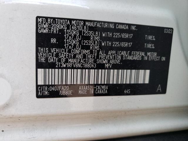 VIN 2T3W1RFV8NC188043 2022 TOYOTA RAV4 no.12