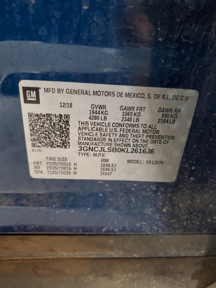 3GNCJLSB0KL261636 2019 Chevrolet Trax 1Lt