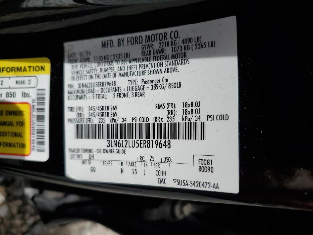 3LN6L2LU5ER819648 2014 Lincoln Mkz Hybrid