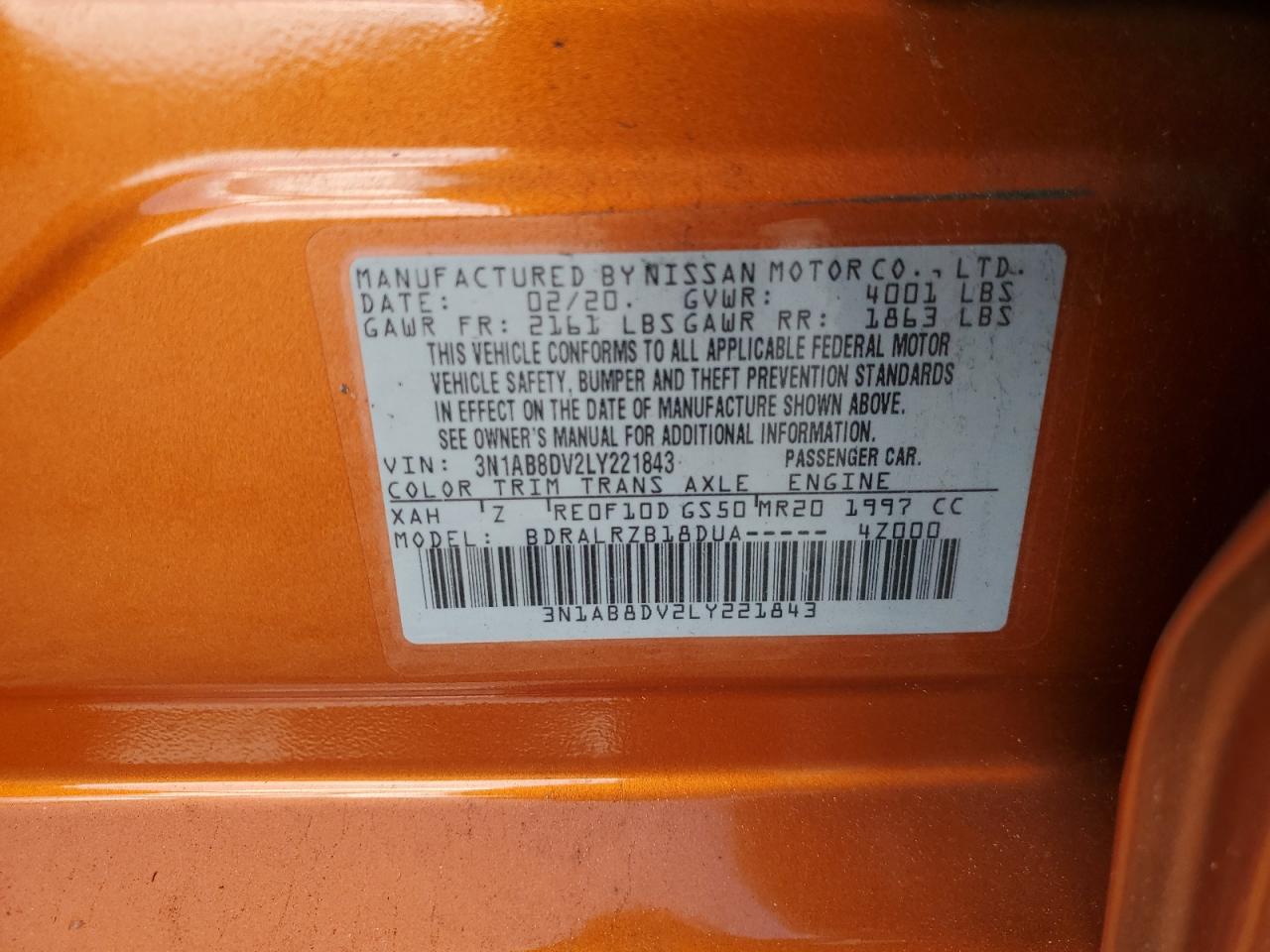 3N1AB8DV2LY221843 2020 Nissan Sentra Sr