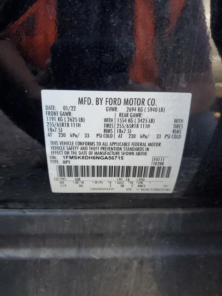 1FMSK8DH6NGA56715 2022 Ford Explorer Xlt