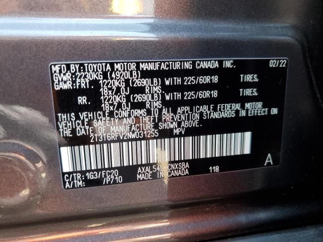 2022 Toyota Rav4 Se VIN: 2T3T6RFV2NW031255 Lot: 62537984