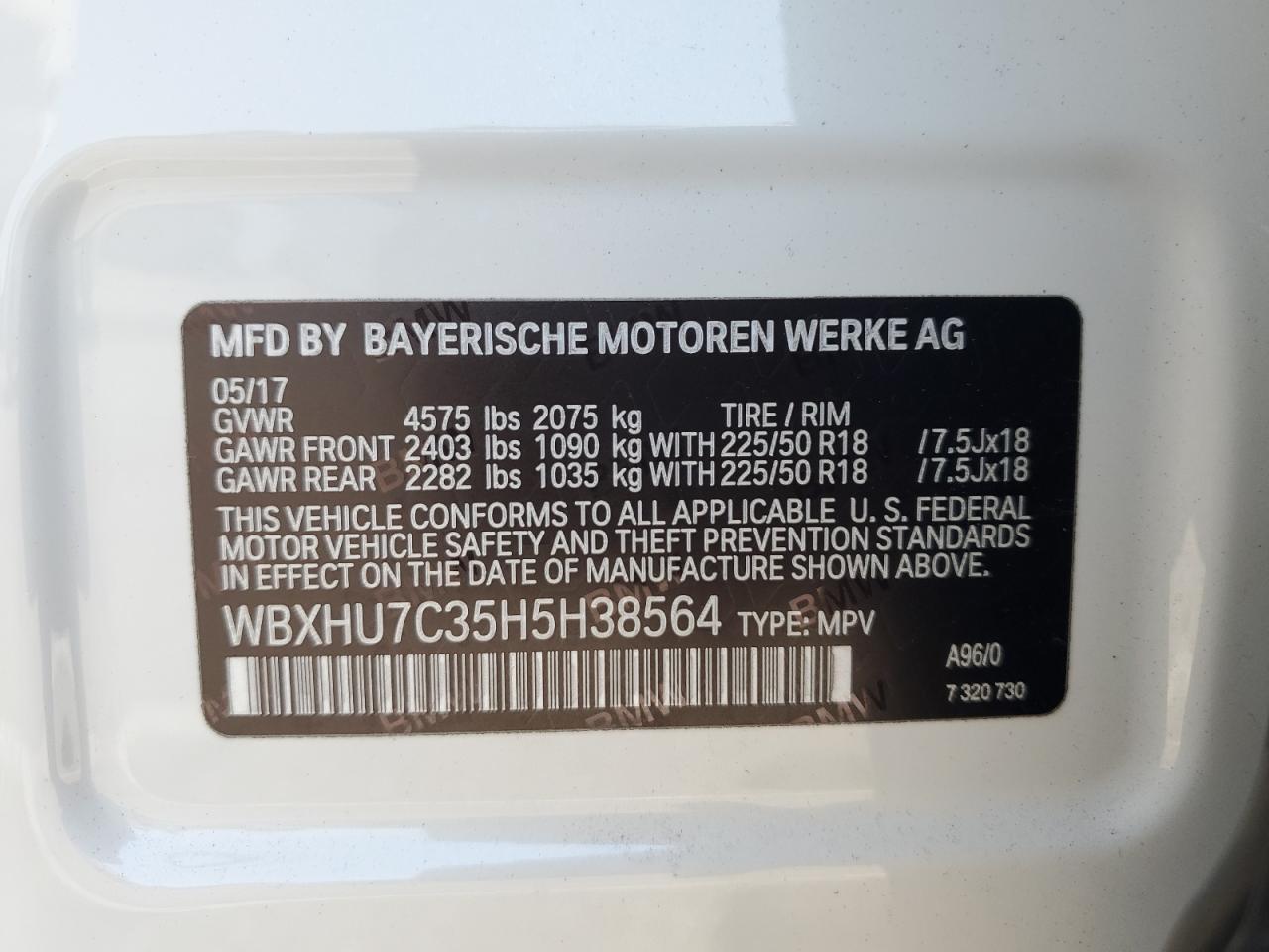 WBXHU7C35H5H38564 2017 BMW X1 Sdrive28I