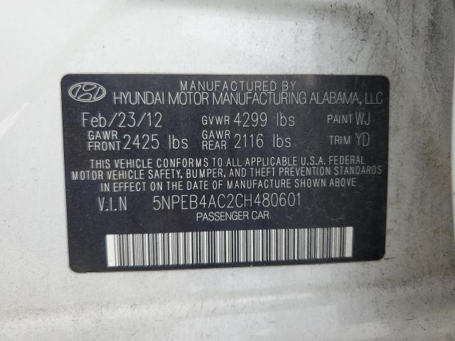 2012 Hyundai Sonata Gls VIN: 5NPEB4AC2CH480601 Lot: 61920674