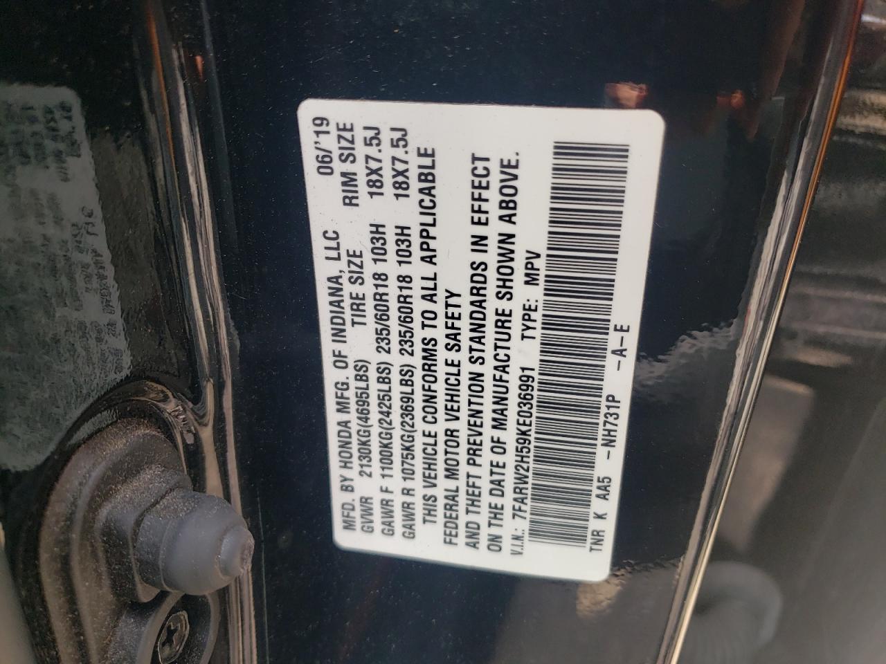 7FARW2H59KE036991 2019 Honda Cr-V Ex