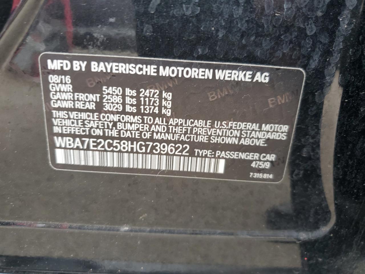 WBA7E2C58HG739622 2017 BMW 740 I