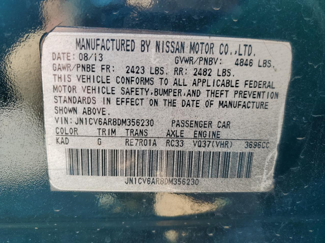 JN1CV6AR8DM356230 2013 Infiniti G37