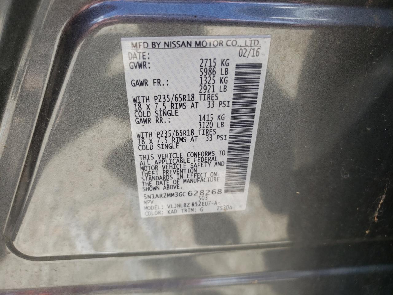 5N1AR2MM3GC628268 NISSAN PATHFINDER 2016