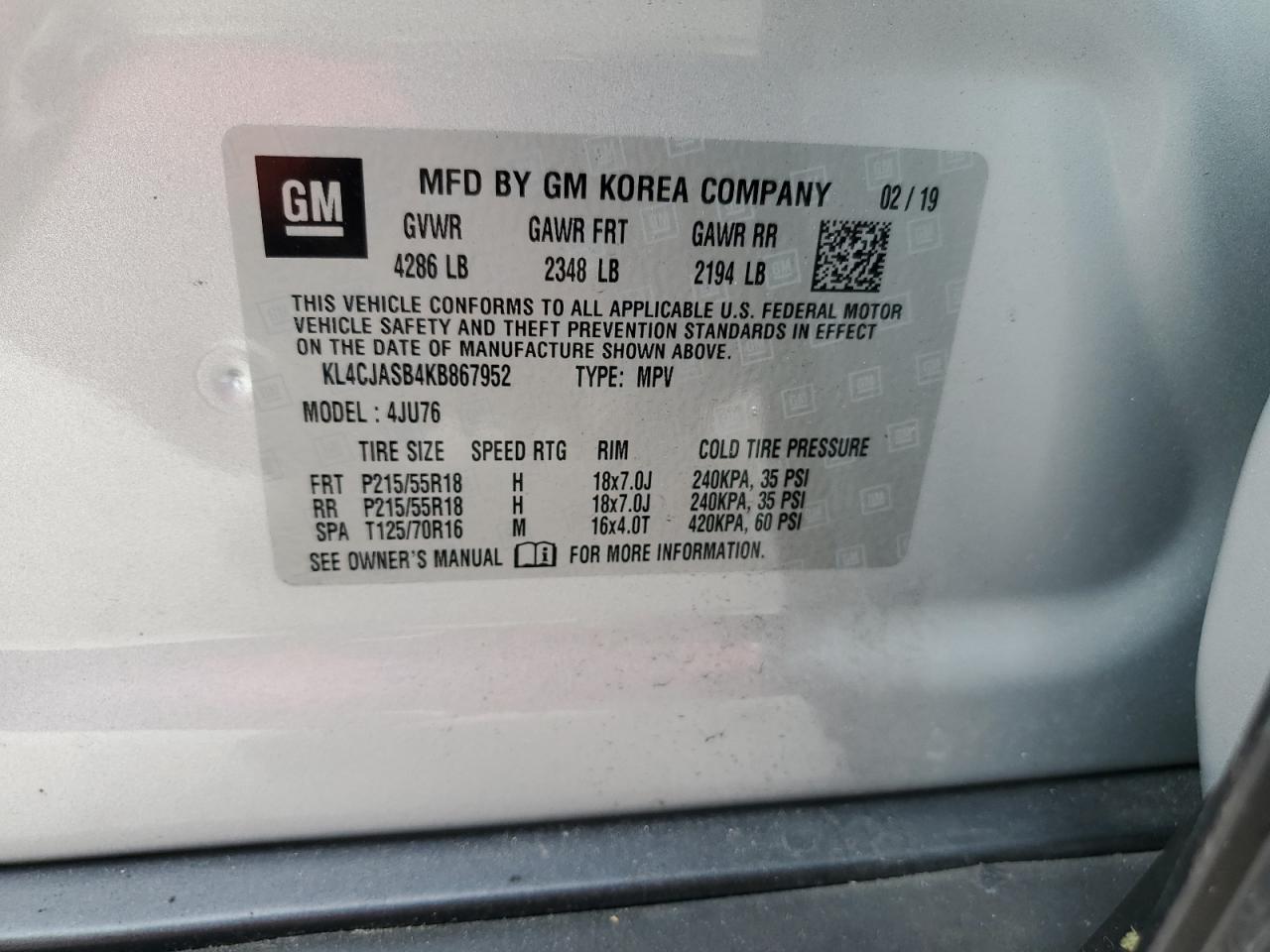 KL4CJASB4KB867952 2019 Buick Encore Preferred