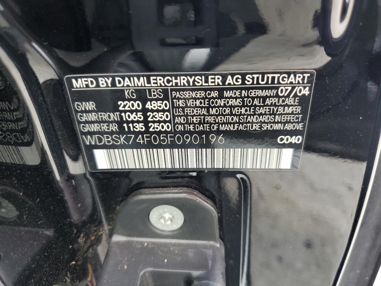 WDBSK74F05F090196 2005 Mercedes-Benz Sl 55 Amg