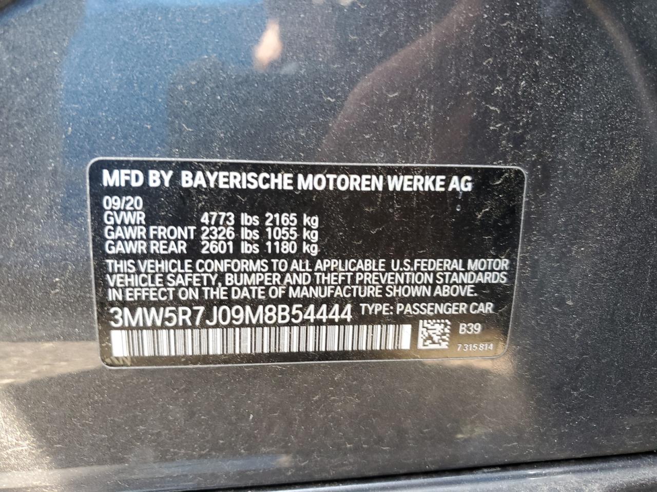 3MW5R7J09M8B54444 2021 BMW 330Xi