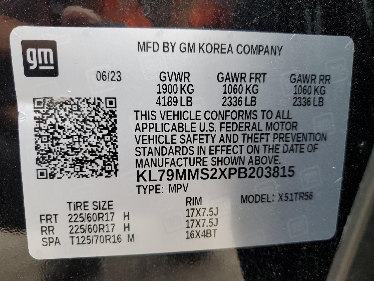 KL79MMS2XPB203815 CHEVROLET TRAILBLZR 2023