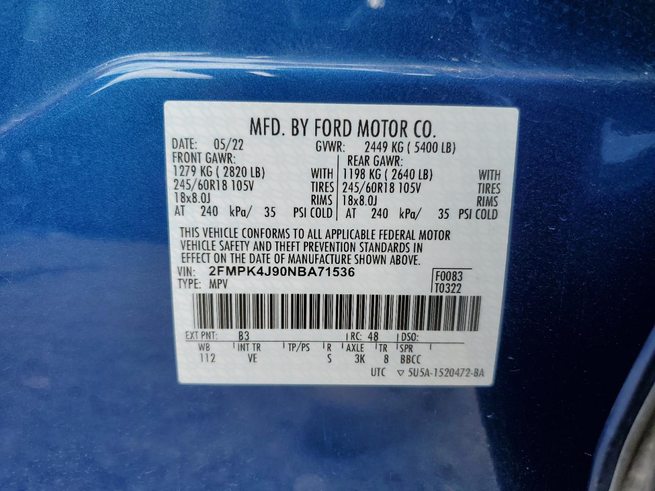 2FMPK4J90NBA71536 2022 Ford Edge Sel