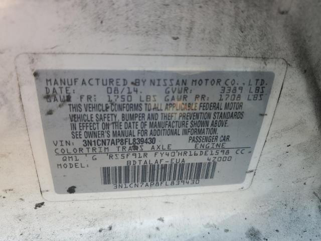 2015 Nissan Versa S VIN: 3N1CN7AP8FL839430 Lot: 62983804