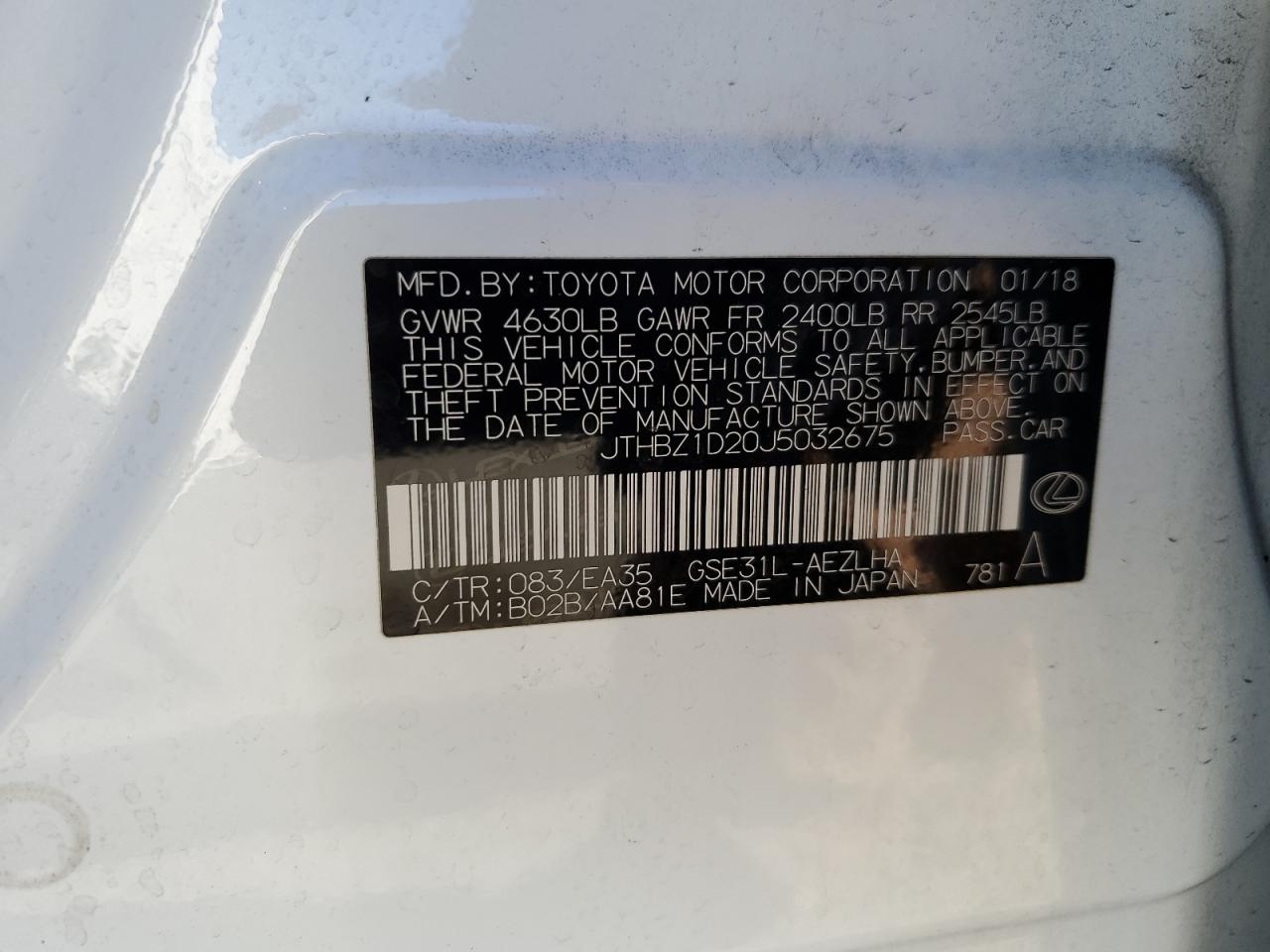 JTHBZ1D20J5032675 2018 Lexus Is 350