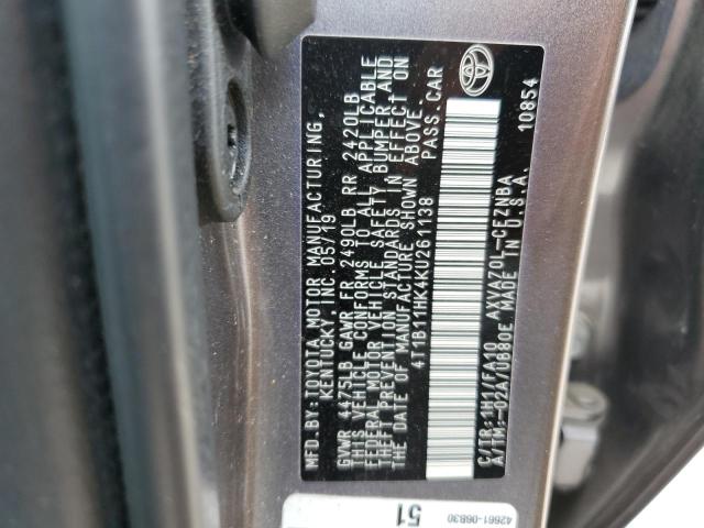 VIN 4T1B11HK4KU261138 2019 Toyota Camry, L no.12