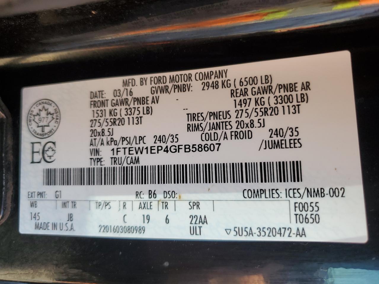 1FTEW1EP4GFB58607 FORD F-150 2016