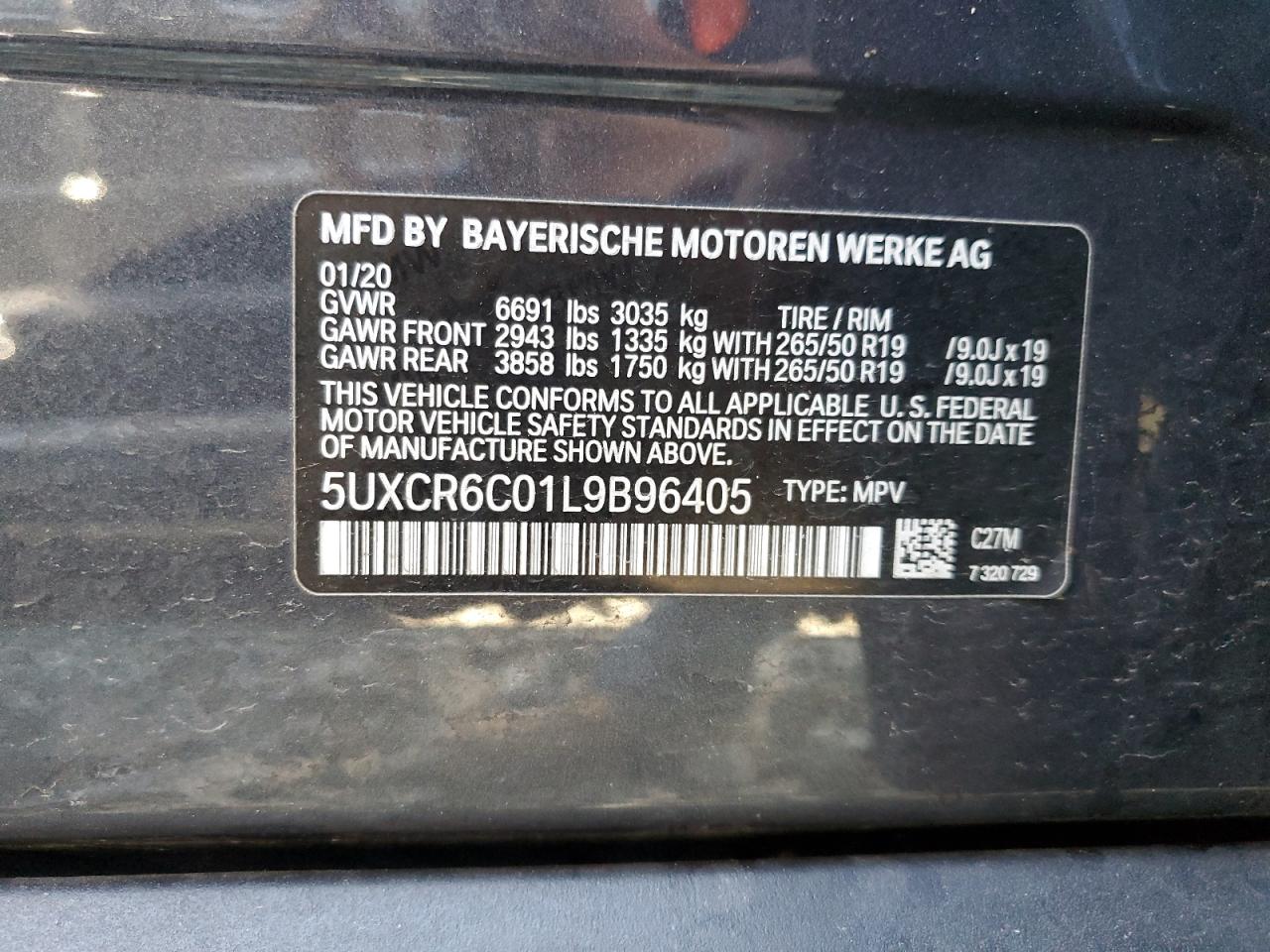 5UXCR6C01L9B96405 2020 BMW X5 xDrive40I