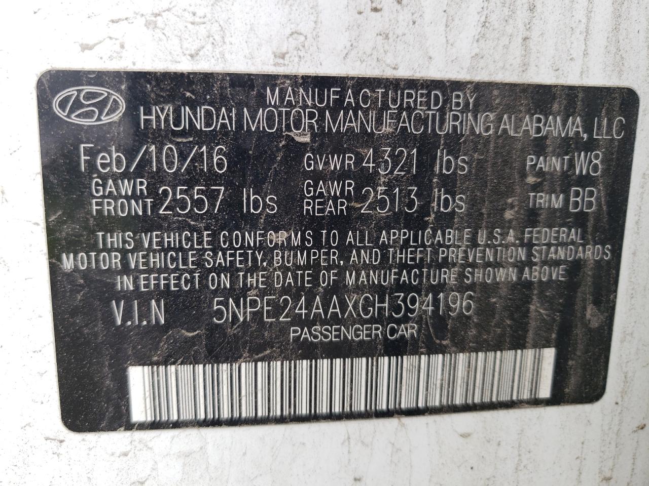 2016 Hyundai Sonata Eco vin: 5NPE24AAXGH394196