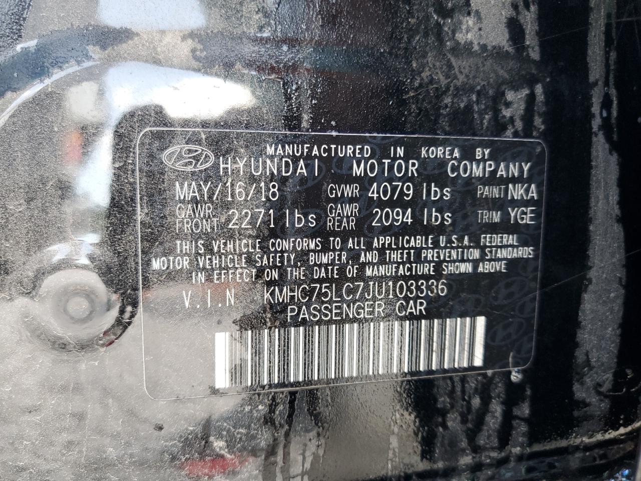 KMHC75LC7JU103336 2018 Hyundai Ioniq Sel