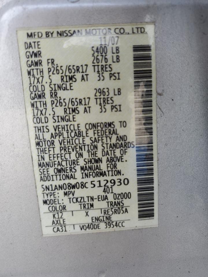 5N1AN08W08C512930 2008 Nissan Xterra Off Road