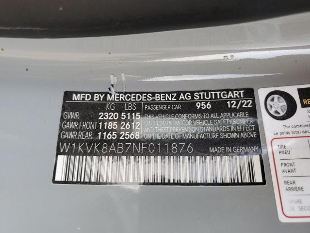 VIN W1KVK8AB7NF011876 2022 Mercedes-Benz SL-Class, ... no.12