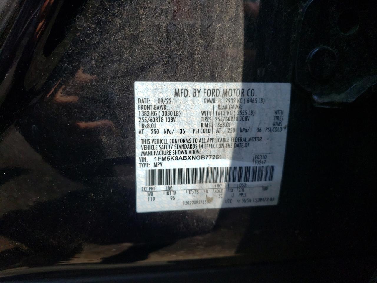 1FM5K8ABXNGB77261 2022 Ford Explorer Police Interceptor