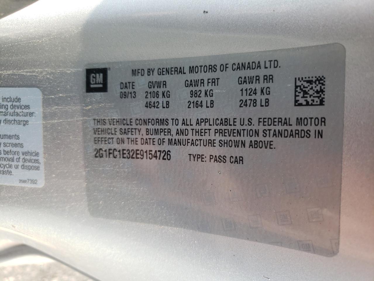 2G1FC1E32E9154726 2014 Chevrolet Camaro Lt