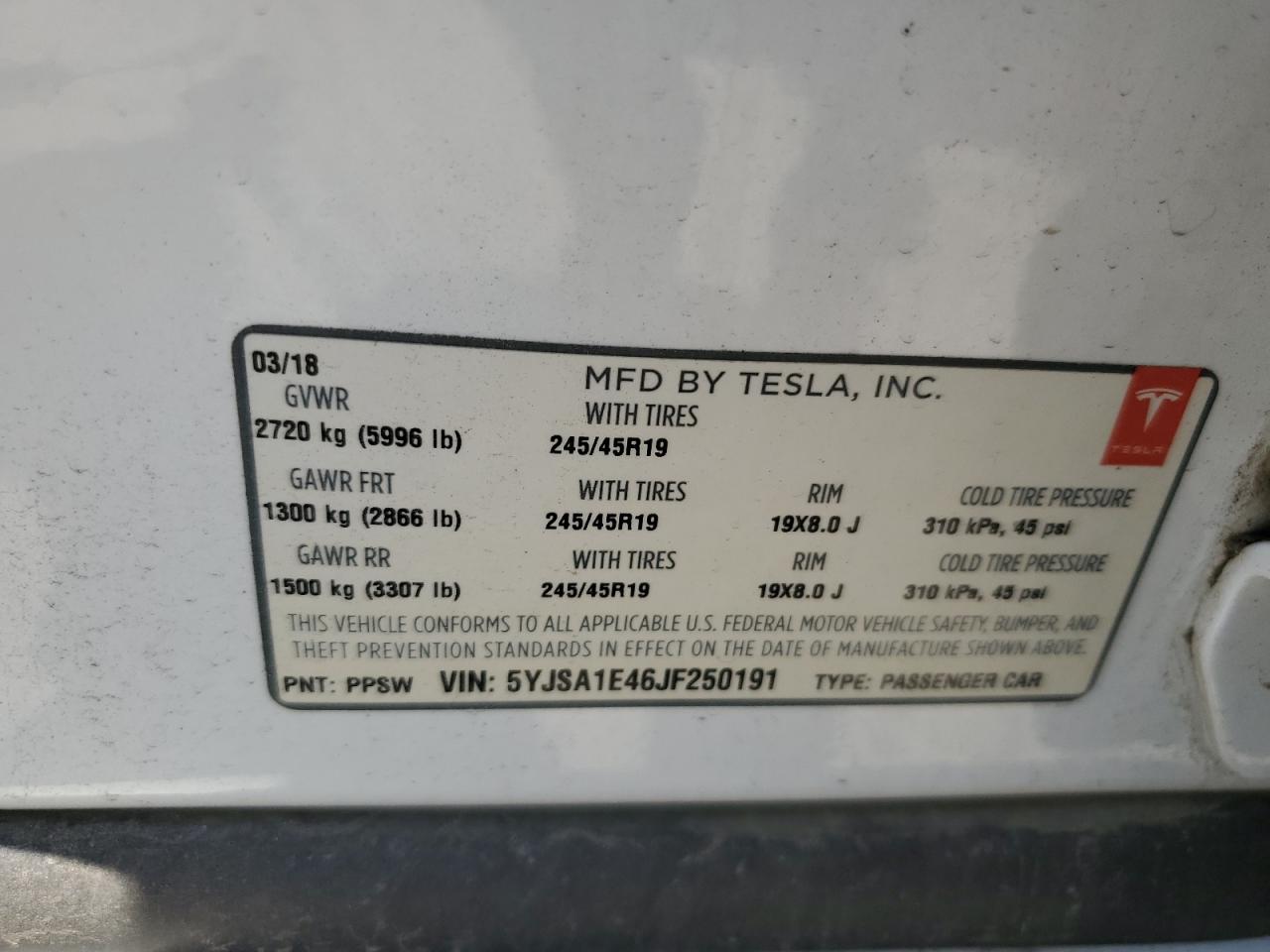 5YJSA1E46JF250191 2018 Tesla Model S