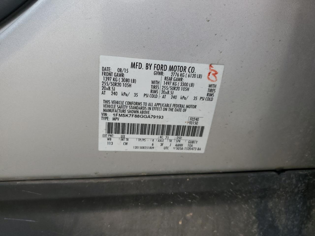 1FM5K7F88GGA79193 2016 Ford Explorer Limited