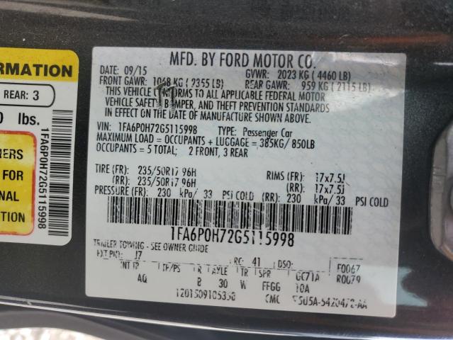 VIN 1FA6P0H72G5115998 2016 Ford Fusion, SE no.13