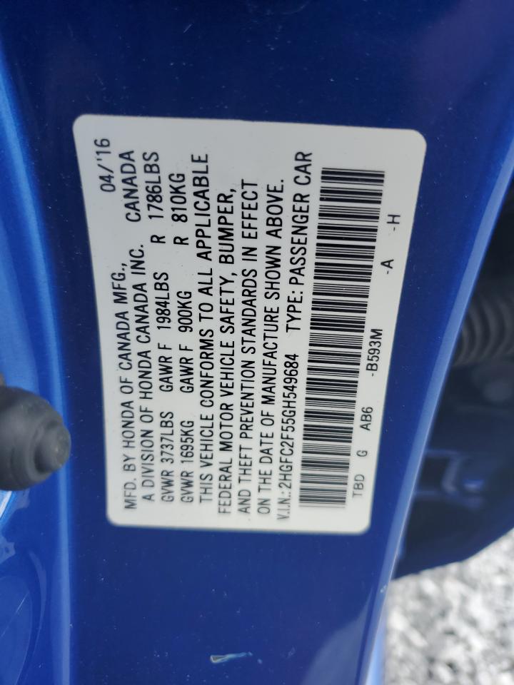2HGFC2F55GH549684 2016 Honda Civic Lx 2HGFC2F55GH549684 2016 Honda Civic Lx