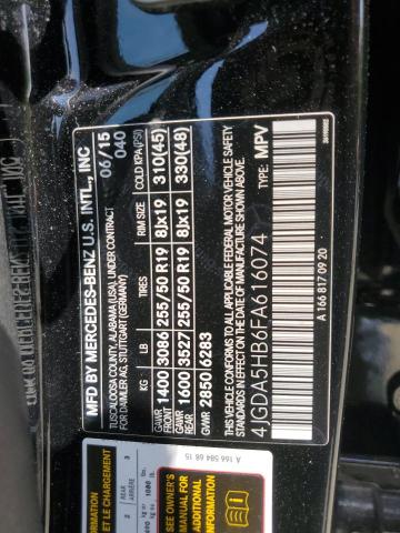 2015 Mercedes-Benz Ml 350 4Matic VIN: 4JGDA5HB6FA616074 Lot: 62187824