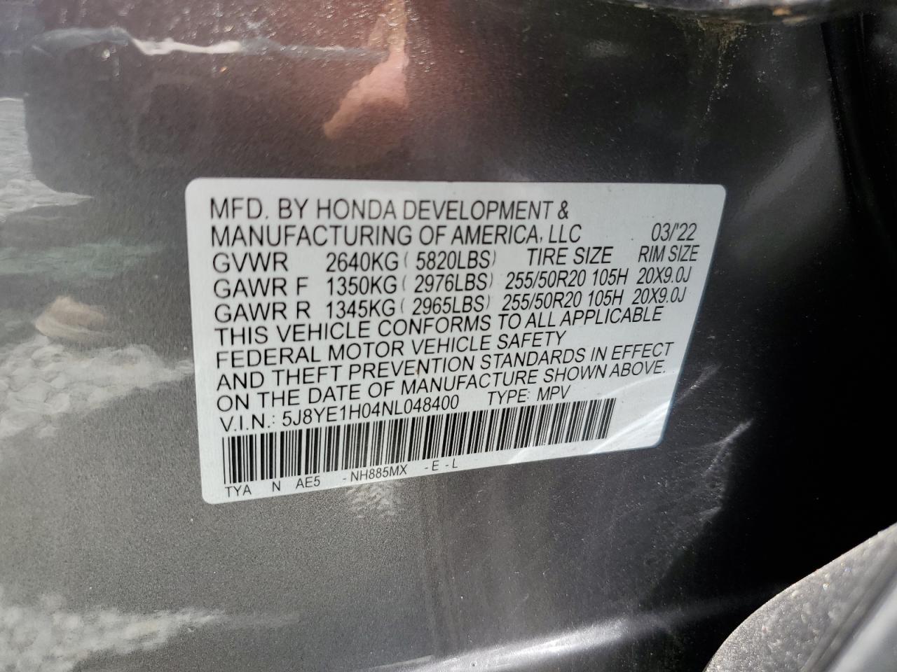 5J8YE1H04NL048400 2022 Acura Mdx A-Spec