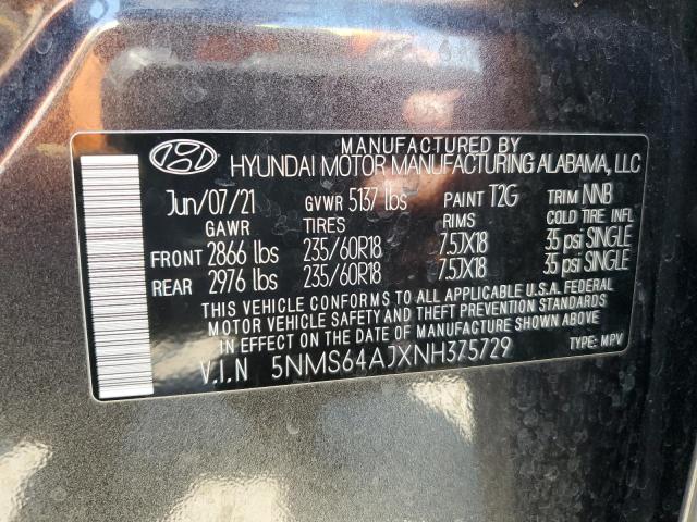 2022 Hyundai Santa Fe Sel VIN: 5NMS64AJXNH375729 Lot: 61765094