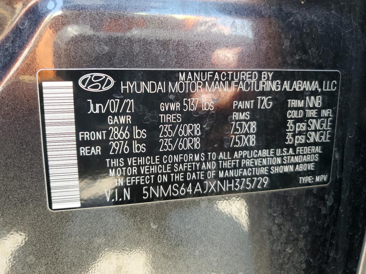 5NMS64AJXNH375729 2022 Hyundai Santa Fe Sel