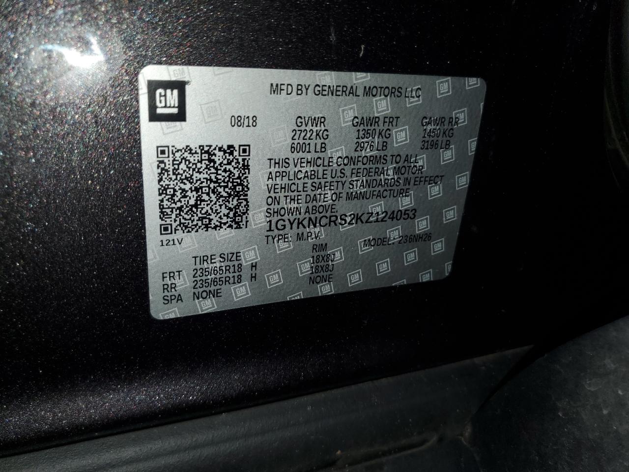 1GYKNCRS2KZ124053 2019 Cadillac Xt5 Luxury