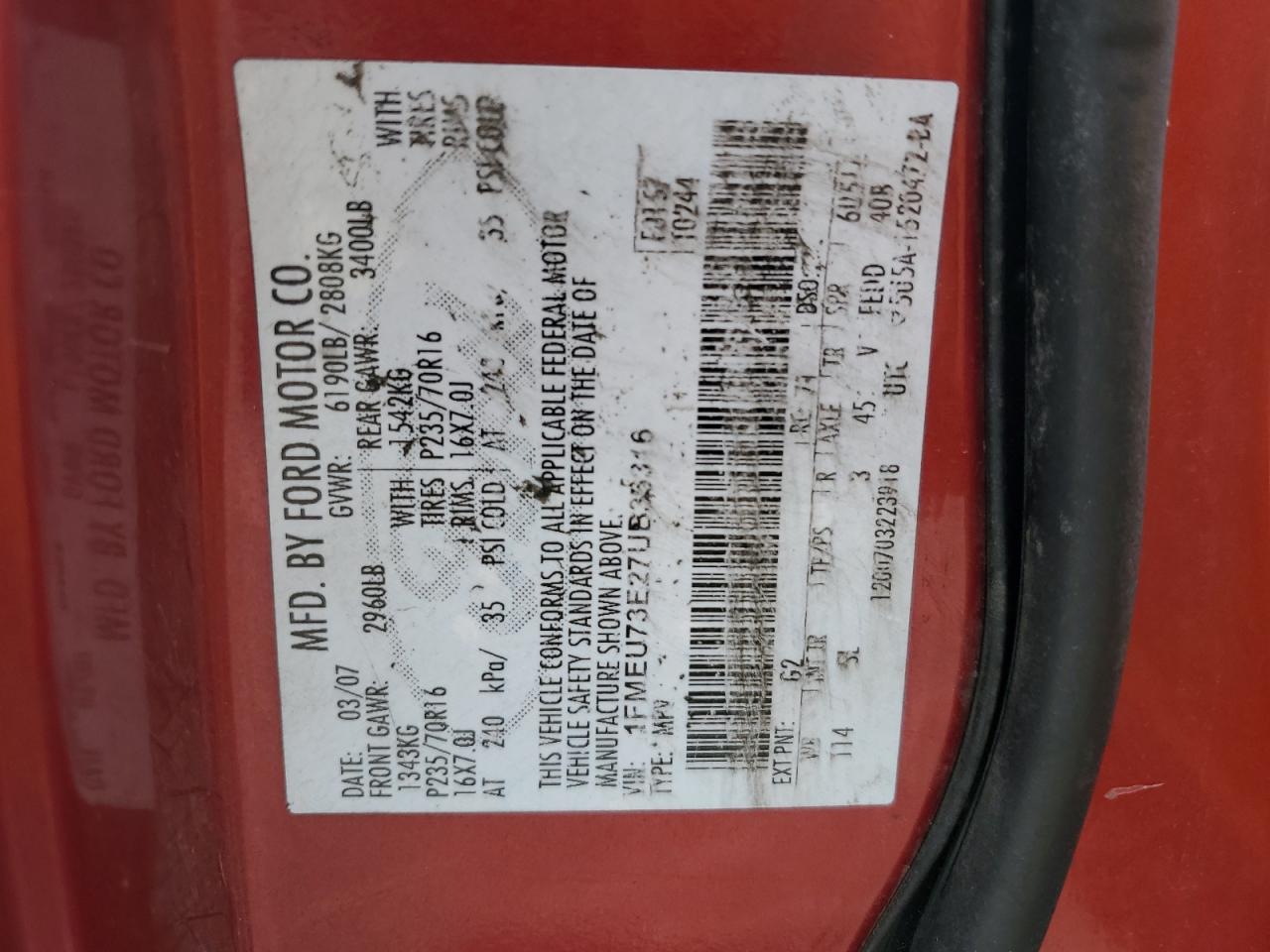 1FMEU73E27UB36316 2007 Ford Explorer Xlt