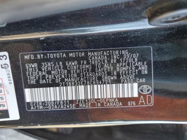 2008 Toyota Corolla Ce VIN: 2T1BR32E78C894721 Lot: 60503684