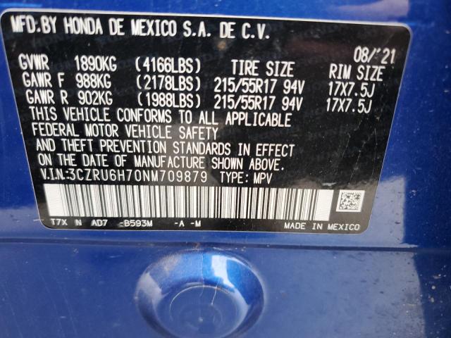 2022 HONDA HR-V EXL 3CZRU6H70NM709879  64610624