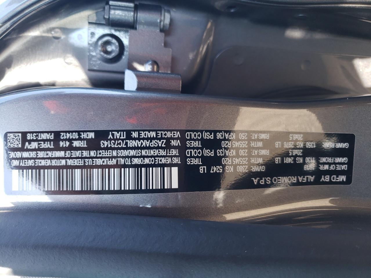 ZASPAKAN8L7C73143 2020 Alfa Romeo Stelvio