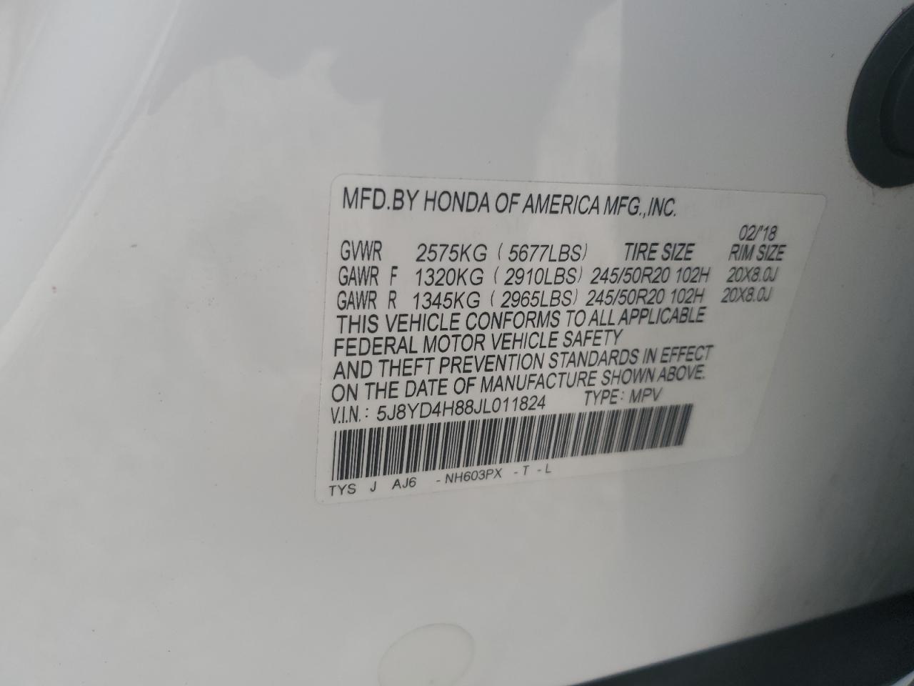 5J8YD4H88JL011824 2018 Acura Mdx Advance