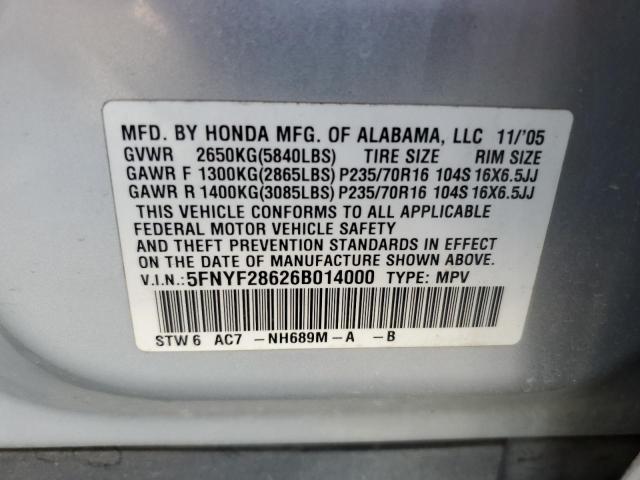 2006 Honda Pilot Ex VIN: 5FNYF28626B014000 Lot: 61689354