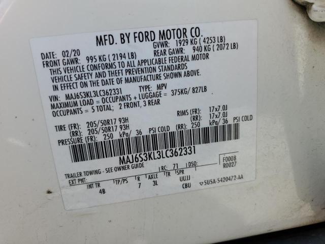 2020 Ford Ecosport Titanium VIN: MAJ6S3KL3LC362331 Lot: 61956524